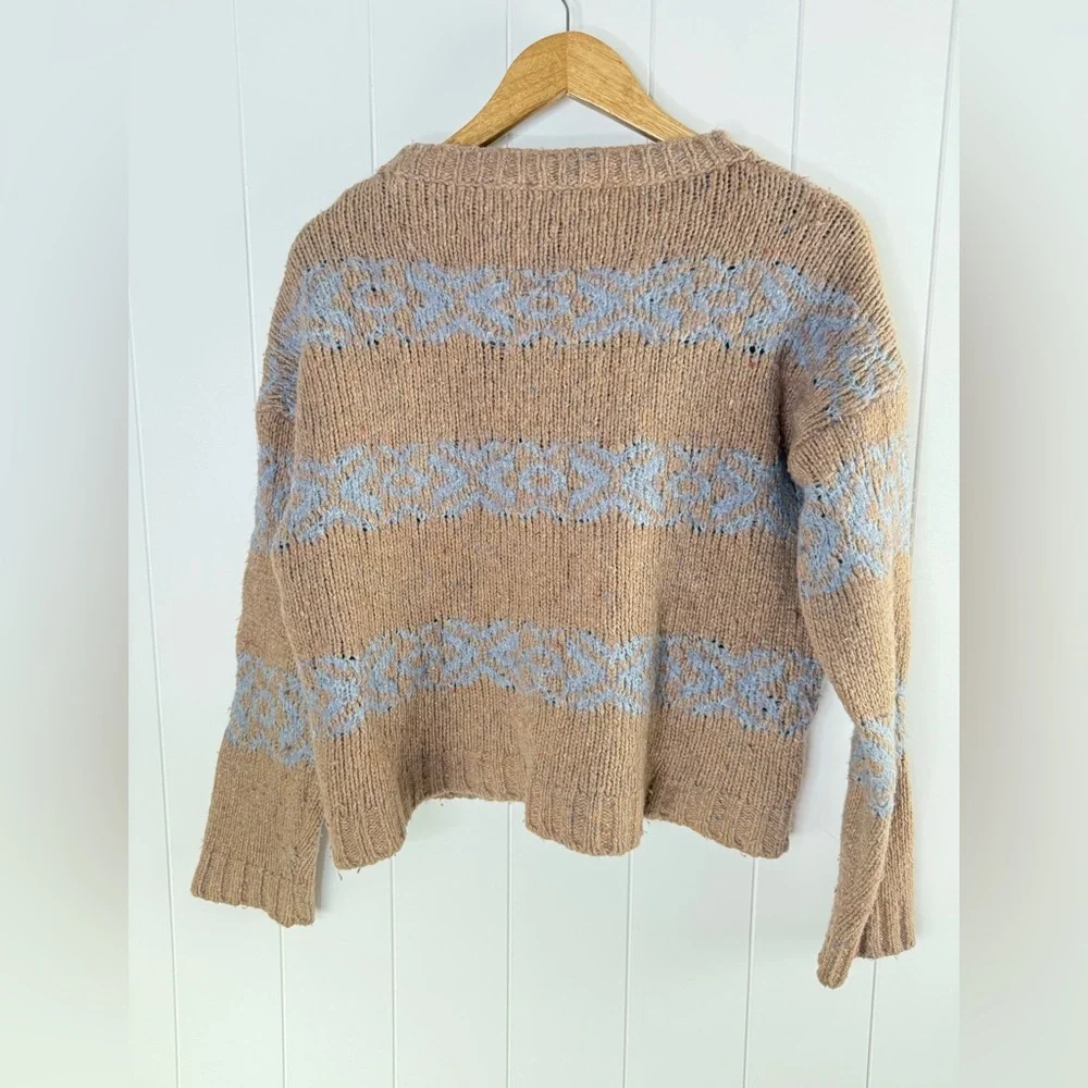 Elsamanda Italy Wool & Mohair Cozy‎ Brown and Blue Patterned Sweater Italian L